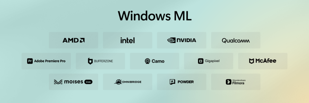 Logo của các công ty dưới một biểu ngữ đọc Windows ML.